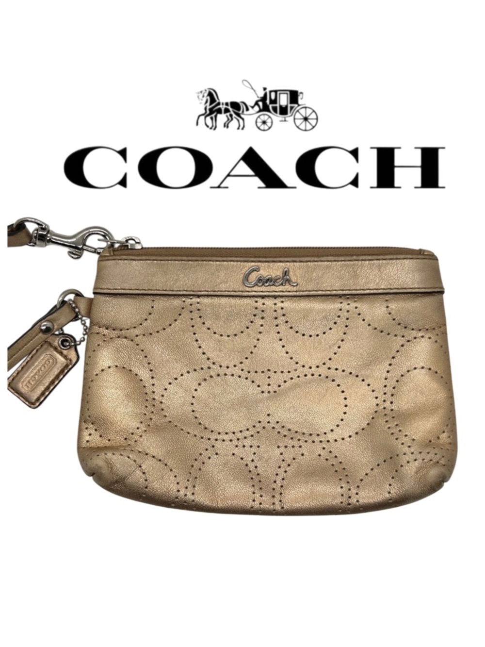 Coach Vintage Perforated Signature C Metallic Gold Leather Wristlet